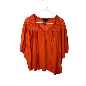Rain Dolman Sleeve Embroidered Orange Peasant Top 1x